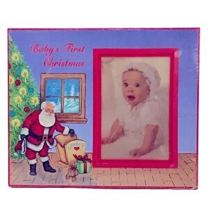 Baby’s First Christmas Photo Picture Frame Santa Christmas Tree Red Multicolor